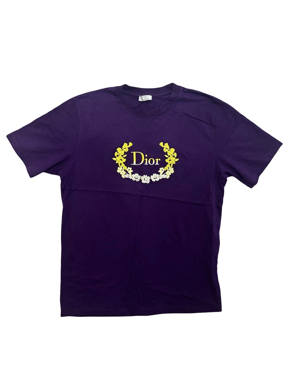 Dior Purple Crewneck Tee with Yellow Floral Logo